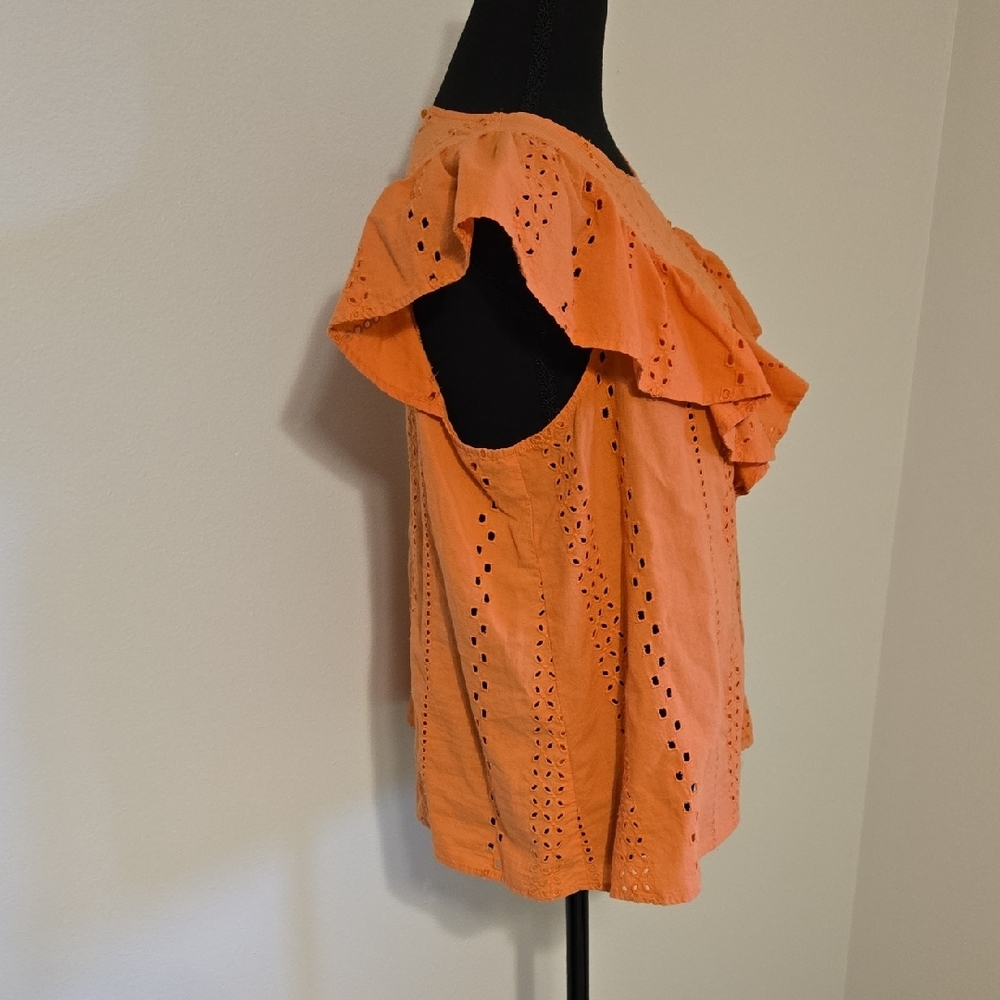 Orange Ruffled Eyelet Top - Picture 2 of 6